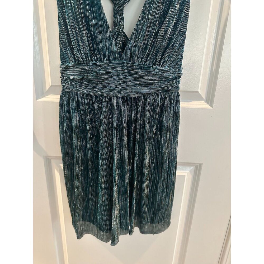 NWOT Lulus Ailey Gold & Teal Blue Skater Dress Size M - Picture 12 of 14